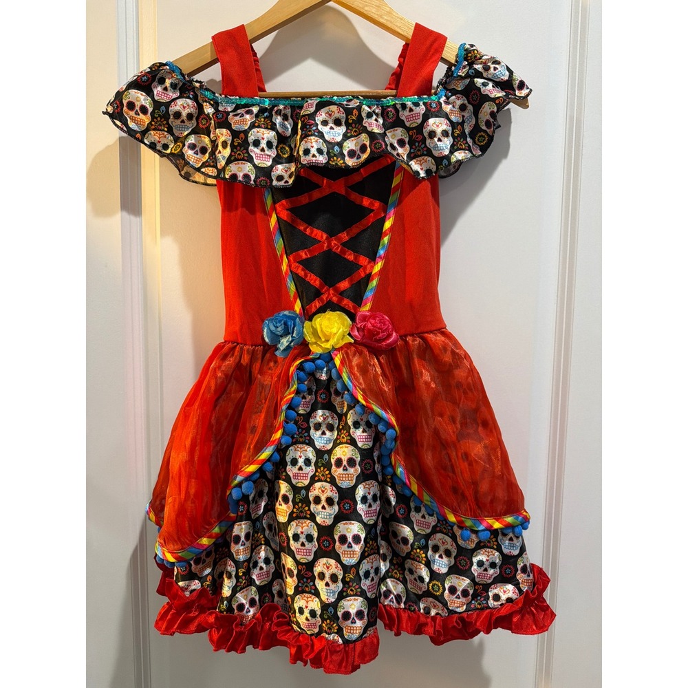 Day of the Dead Costume Dress Girls Dia de Los Muertos Red Floral Halloween